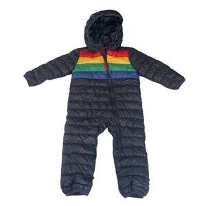 Primary Baby Puffer Snowsuit Rainbow Stripe 6-12 Months Convertible Feet Mittens